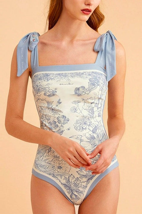 Rosiedress Bow Shoulder Floral Print One-piece Swimsuit