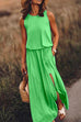 Rosiedress Sleeveless Waisted Slit Maxi Tank Dress