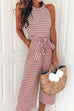 Rosiedress Crewneck Sleeveless Striped Bow-Knot Wide Leg Jumpsuit