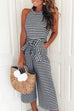 Rosiedress Crewneck Sleeveless Striped Bow-Knot Wide Leg Jumpsuit