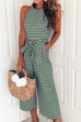 Rosiedress Crewneck Sleeveless Striped Bow-Knot Wide Leg Jumpsuit