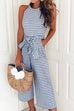 Rosiedress Crewneck Sleeveless Striped Bow-Knot Wide Leg Jumpsuit