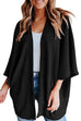 Rosiedress Solid 3/4 Sleeve Open Front Kimono Cardigan