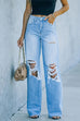 Rosiedress One Button Straight Leg Ripped Denim Pants