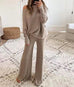 Rosiedress Cold Shoulder Pullover and Tie Waist Pants Solid Knit Set