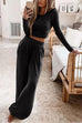 Rosiedress Long Sleeve Crop Top Elastic Waist Wide Leg Pants Set