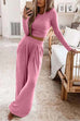 Rosiedress Long Sleeve Crop Top Elastic Waist Wide Leg Pants Set