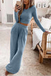 Rosiedress Long Sleeve Crop Top Elastic Waist Wide Leg Pants Set