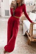 Rosiedress Long Sleeve Crop Top Elastic Waist Wide Leg Pants Set