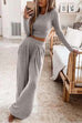 Rosiedress Long Sleeve Crop Top Elastic Waist Wide Leg Pants Set
