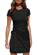 Rosiedress Crewneck Short Sleeve Tie Knot Waist Dress