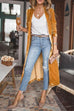 Rosiedress Solid Lapel Open Front Long Velvet Coat