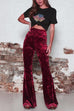 Rosiedress Elastic Waist Bell Bottoms Velvet Pants