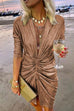 Rosiedress Deep V Neck Long Sleeve Ruched Glitter Dress
