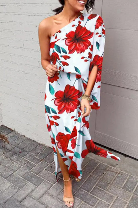 Rosiedress One Shoulder Waisted Side Split Printed Dress
