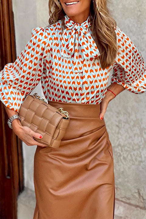 Rosiedress Bow Knot Long Sleeve Printed Blouse Shirt