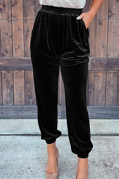 Rosiedress Elastic Waist Velvet Joggers Pants with Pockets