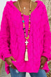 Rosiedress V Neck Long Sleeve Knit Hoodied Sweater