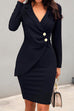 Rosiedress Fashion Style Wrap V Neck Buttons Bodycon Dress