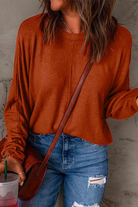 Rosiedress Crewneck Batwing Sleeve Plain Sweatshirt