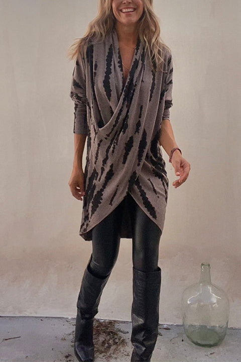 Rosiedress Irregular Front Cross Long Sleeve Tie Dye Top