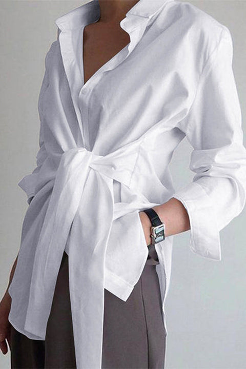 Rosiedress Lapel Long Sleeve Button Down Knot Front Shirt