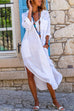 Rosiedress Buttons Side Split Cotton Linen Shirt Dress with Pockets