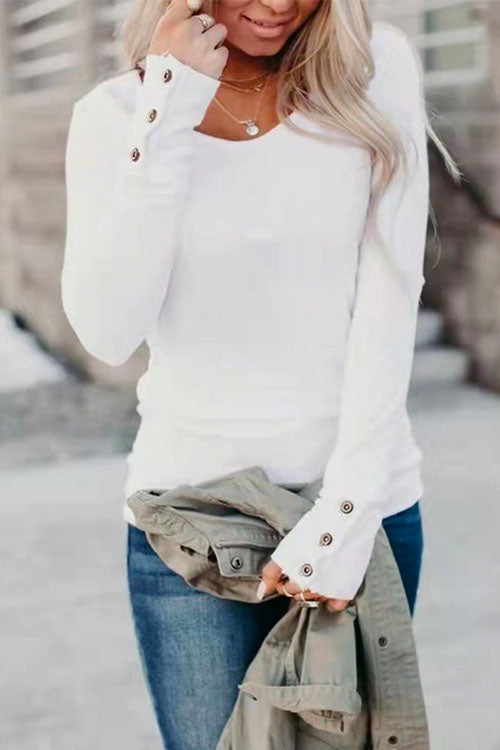 Rosiedress Solid Crewneck Long Sleeve Plain T-shirt