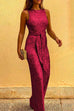 Rosiedress Crewneck Sleeveless Tie Waist Sequin Jumpsuit