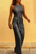 Rosiedress Crewneck Sleeveless Tie Waist Sequin Jumpsuit