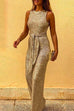 Rosiedress Crewneck Sleeveless Tie Waist Sequin Jumpsuit