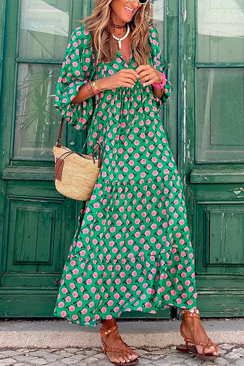 Rosiedress Puff Sleeve Geometry Printed Swing Dress