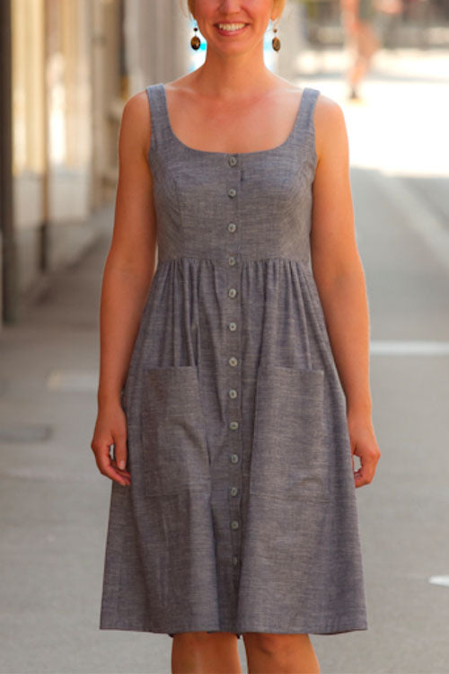 Rosiedress U Neck Button Down Tank Dress with Pockets