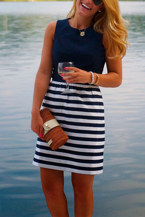 Rosiedress Casual Crewneck Sleeveless Stripes Dress