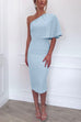 Rosiedress One Shoulder Short Sleeve Waisted Bodycon Dress