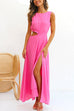 Rosiedress Sleeveless Cut Out Waist High Slit Maxi Swing Dress