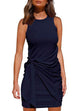 Rosiedress Crewneck Knot Front Ruched Sleeveless Dress