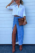 Rosiedress High Rise Button Down Slit Denim Skirt