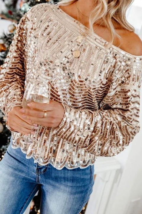 Rosiedress Crewneck Long sleeve Sparkly Sequin Tops