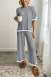 Rosiedress Color Block Short Sleeves Side Split Pullover Wide Leg Pants Knitting Loungewear Set
