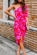 Rosiedress One Shoulder Waisted Ruched Floral Dress