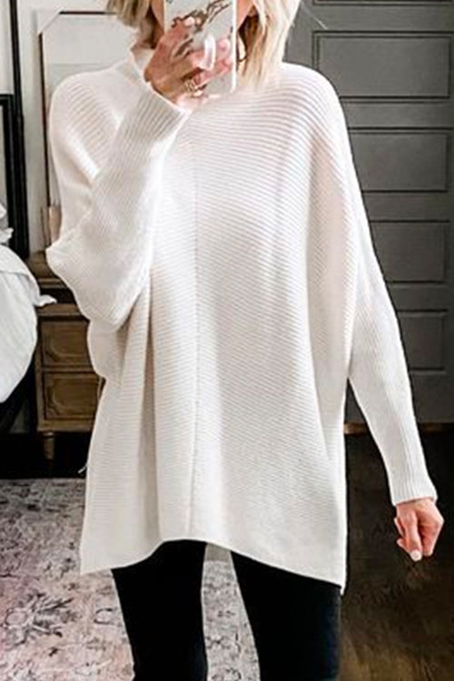 Rosiedress Solid Turtleneck Ribbed Knit Tunic Sweater