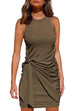 Rosiedress Crewneck Knot Front Ruched Sleeveless Dress