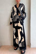 Rosiedress Graphic Printed Long Sleeve Blouse Shirt Wide Leg Pants 2 Pieces Set