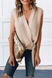 Rosiedress Solid V Neck Tie Waist Wrapped Top