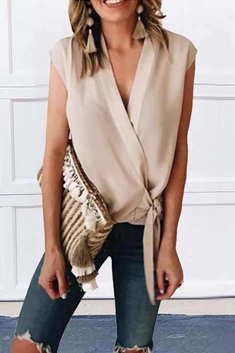 Rosiedress Elyse V Neck Tie Waist Wrap Top