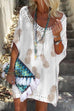 Rosiedress V Neck Hollow Out Pineapple Printed Batwing Beach Dress