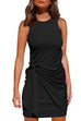 Rosiedress Crewneck Knot Front Ruched Sleeveless Dress