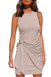 Rosiedress Crewneck Knot Front Ruched Sleeveless Dress