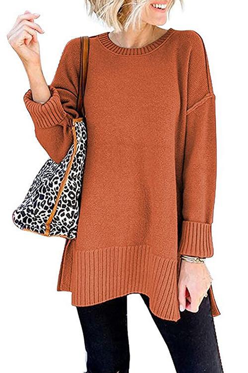 Rosiedress Side Split Ribbed Trim Loose Mid Sweater